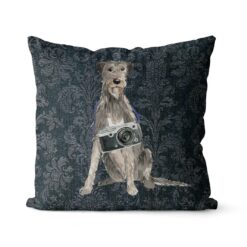 Adventure is out there cushion Irish Wolf Hound Dark Damask Denim front view