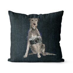 Adventure is out there cushion Irish Wolf Hound Dark Denim front view