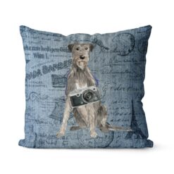 Irish Wolf Hound dog Inspired Denim Style Throw Pillow Cushion - Travel collection