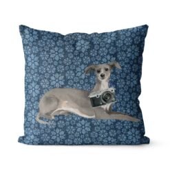 Adventure is out there cushion Italian greyhound Daisy Denim front view