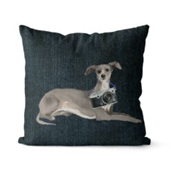 Adventure is out there cushion Italian greyhound Dark Denim front view