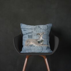 Adventure is out there cushion Italian greyhound Faded Ephemera Denim black chair
