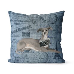 Italian greyhound dog Inspired Denim Style Throw Pillow Cushion - Travel collection