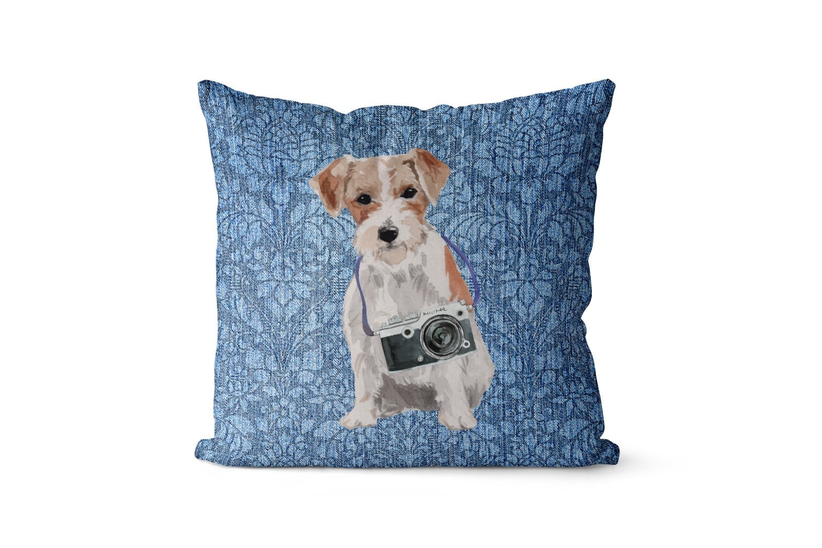 Jack Russell dog Inspired Denim Style Throw Pillow Cushion - Travel collection 11 Jack Russell dog Inspired Denim Style Throw Pillow Cushion - Travel collection - Image 10
