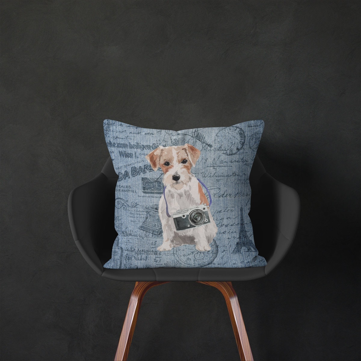 Jack Russell dog Inspired Denim Style Throw Pillow Cushion - Travel collection 5 Jack Russell dog Inspired Denim Style Throw Pillow Cushion - Travel collection - Image 4