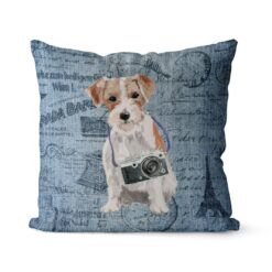 Jack Russell dog Inspired Denim Style Throw Pillow Cushion - Travel collection