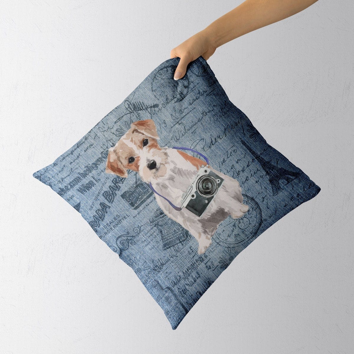 Jack Russell dog Inspired Denim Style Throw Pillow Cushion - Travel collection 4 Jack Russell dog Inspired Denim Style Throw Pillow Cushion - Travel collection - Image 3
