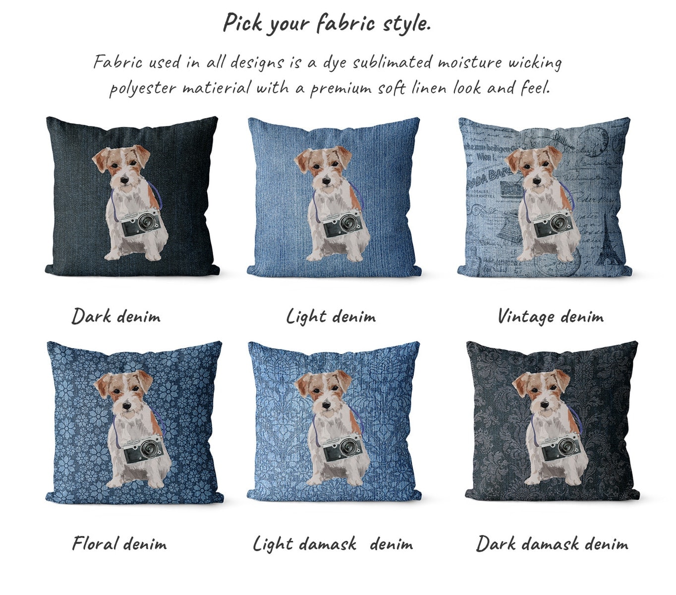 Jack Russell dog Inspired Denim Style Throw Pillow Cushion - Travel collection 6 Jack Russell dog Inspired Denim Style Throw Pillow Cushion - Travel collection - Image 5