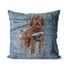 Adventure is out there cushion Labradoodle Faded Ephemera Denim front view