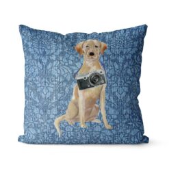 Adventure is out there cushion Labrador retriever Bleached Damask Denim front view