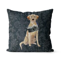 Adventure is out there cushion Labrador retriever Dark Damask Denim front view