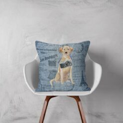 Adventure is out there cushion Labrador retriever Faded Ephemera Denim white chair