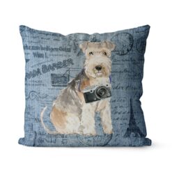 Lakeland Terrier dog Inspired Denim Style Throw Pillow Cushion - Travel collection