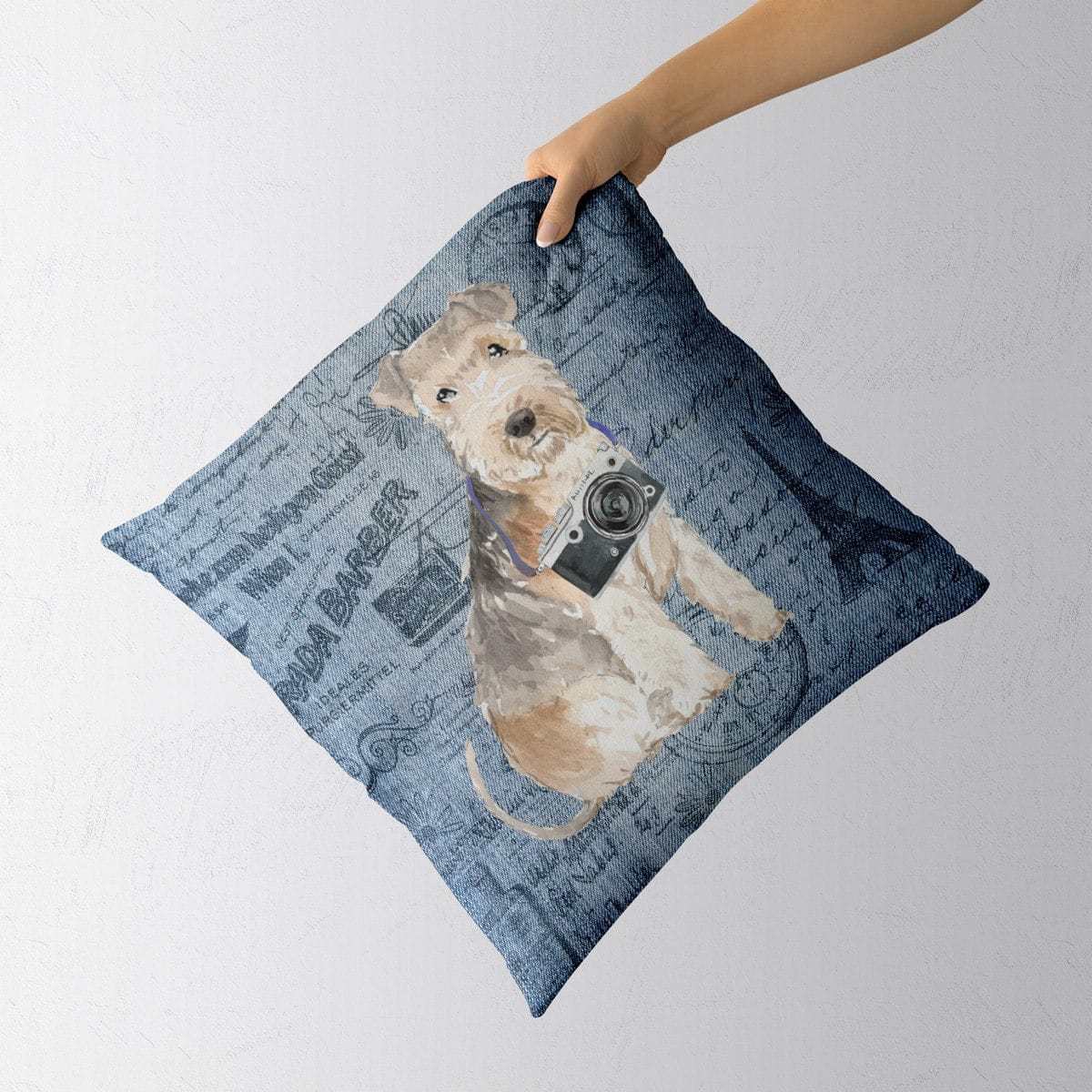 Lakeland Terrier dog Inspired Denim Style Throw Pillow Cushion - Travel collection 4 Lakeland Terrier dog Inspired Denim Style Throw Pillow Cushion - Travel collection - Image 3