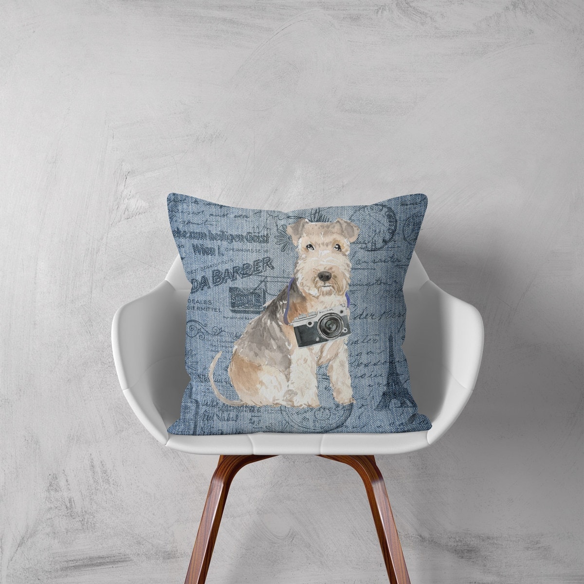 Lakeland Terrier dog Inspired Denim Style Throw Pillow Cushion - Travel collection 3 Lakeland Terrier dog Inspired Denim Style Throw Pillow Cushion - Travel collection - Image 2