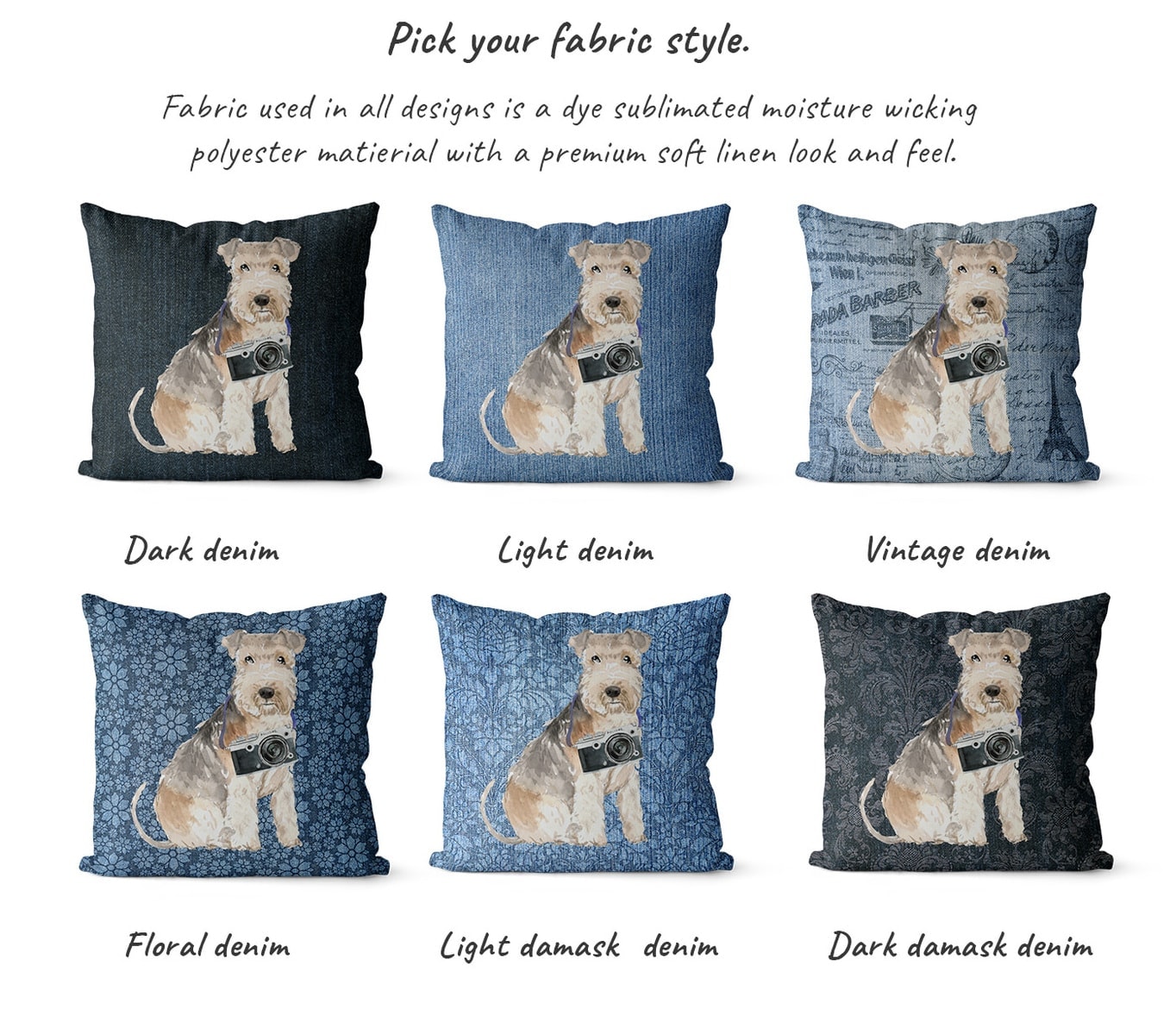 Lakeland Terrier dog Inspired Denim Style Throw Pillow Cushion - Travel collection 6 Lakeland Terrier dog Inspired Denim Style Throw Pillow Cushion - Travel collection - Image 5