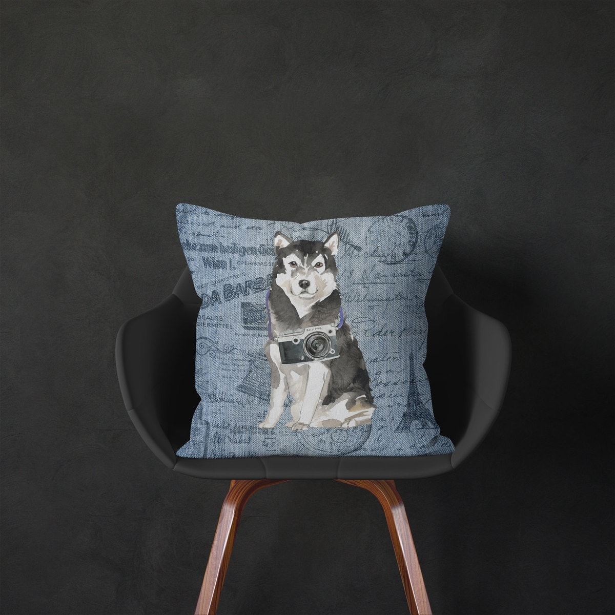 Malamute dog Inspired Denim Style Throw Pillow Cushion - Travel collection 5 Malamute dog Inspired Denim Style Throw Pillow Cushion - Travel collection - Image 4