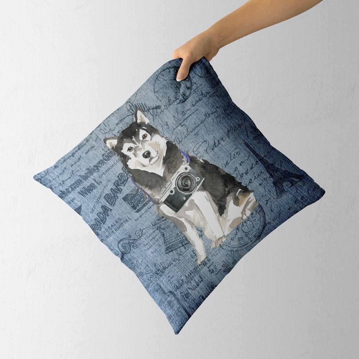 Malamute dog Inspired Denim Style Throw Pillow Cushion - Travel collection 4 Malamute dog Inspired Denim Style Throw Pillow Cushion - Travel collection - Image 3