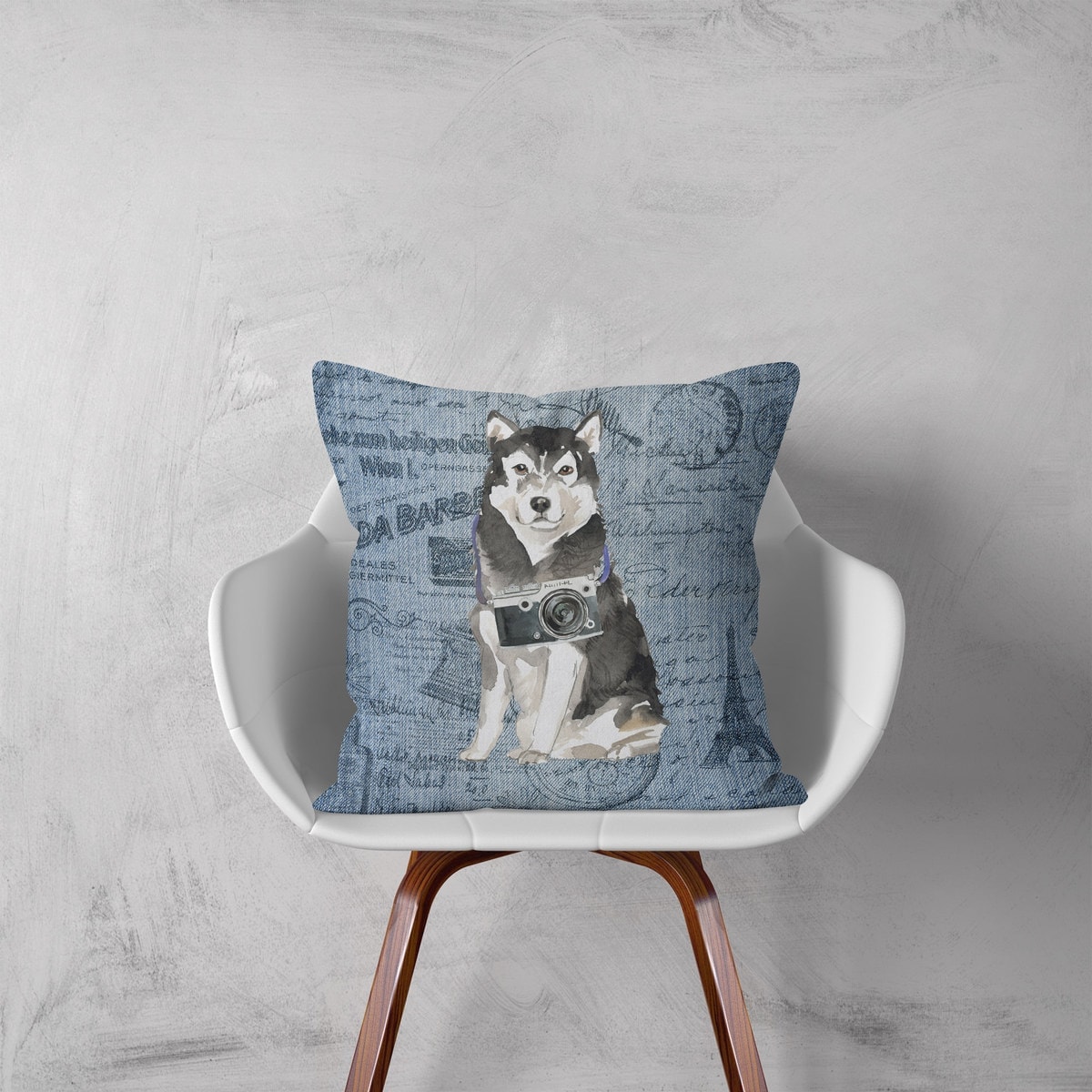 Malamute dog Inspired Denim Style Throw Pillow Cushion - Travel collection 3 Malamute dog Inspired Denim Style Throw Pillow Cushion - Travel collection - Image 2