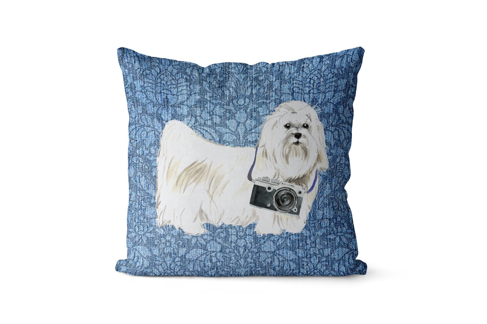 Maltese dog Inspired Denim Style Throw Pillow Cushion - Travel collection 10 Maltese dog Inspired Denim Style Throw Pillow Cushion - Travel collection - Image 9