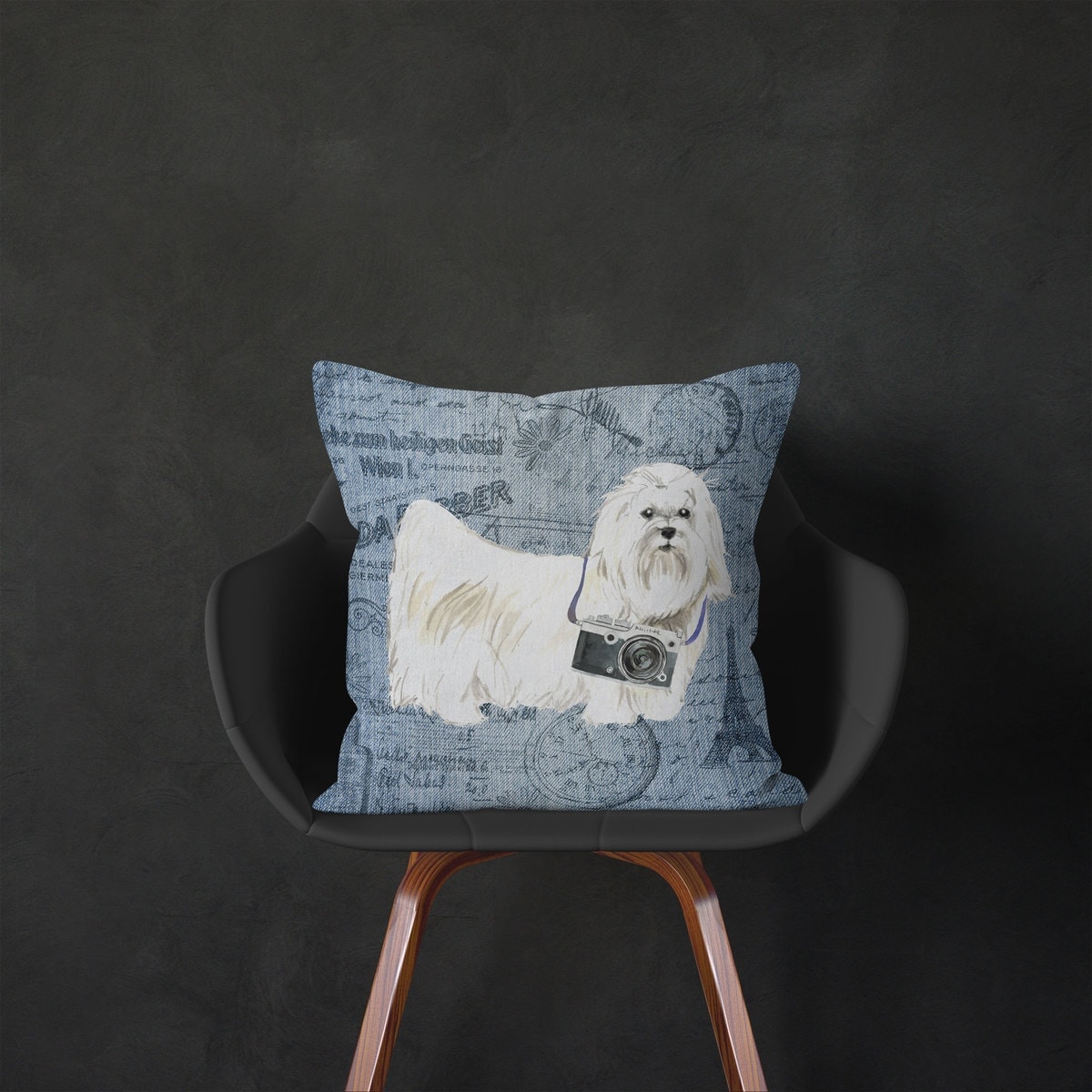 Maltese dog Inspired Denim Style Throw Pillow Cushion - Travel collection 5 Maltese dog Inspired Denim Style Throw Pillow Cushion - Travel collection - Image 4