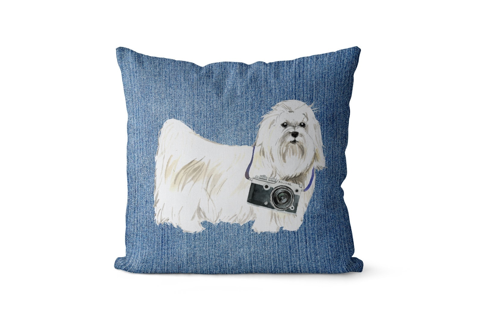 Maltese dog Inspired Denim Style Throw Pillow Cushion - Travel collection 6 Maltese dog Inspired Denim Style Throw Pillow Cushion - Travel collection - Image 5