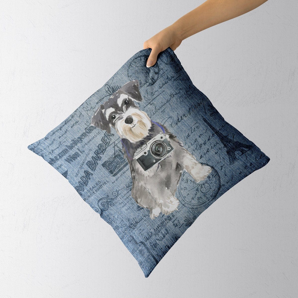 Miniature Schnauzer dog Inspired Denim Style Throw Pillow Cushion - Travel collection 5 Miniature Schnauzer dog Inspired Denim Style Throw Pillow Cushion - Travel collection - Image 3