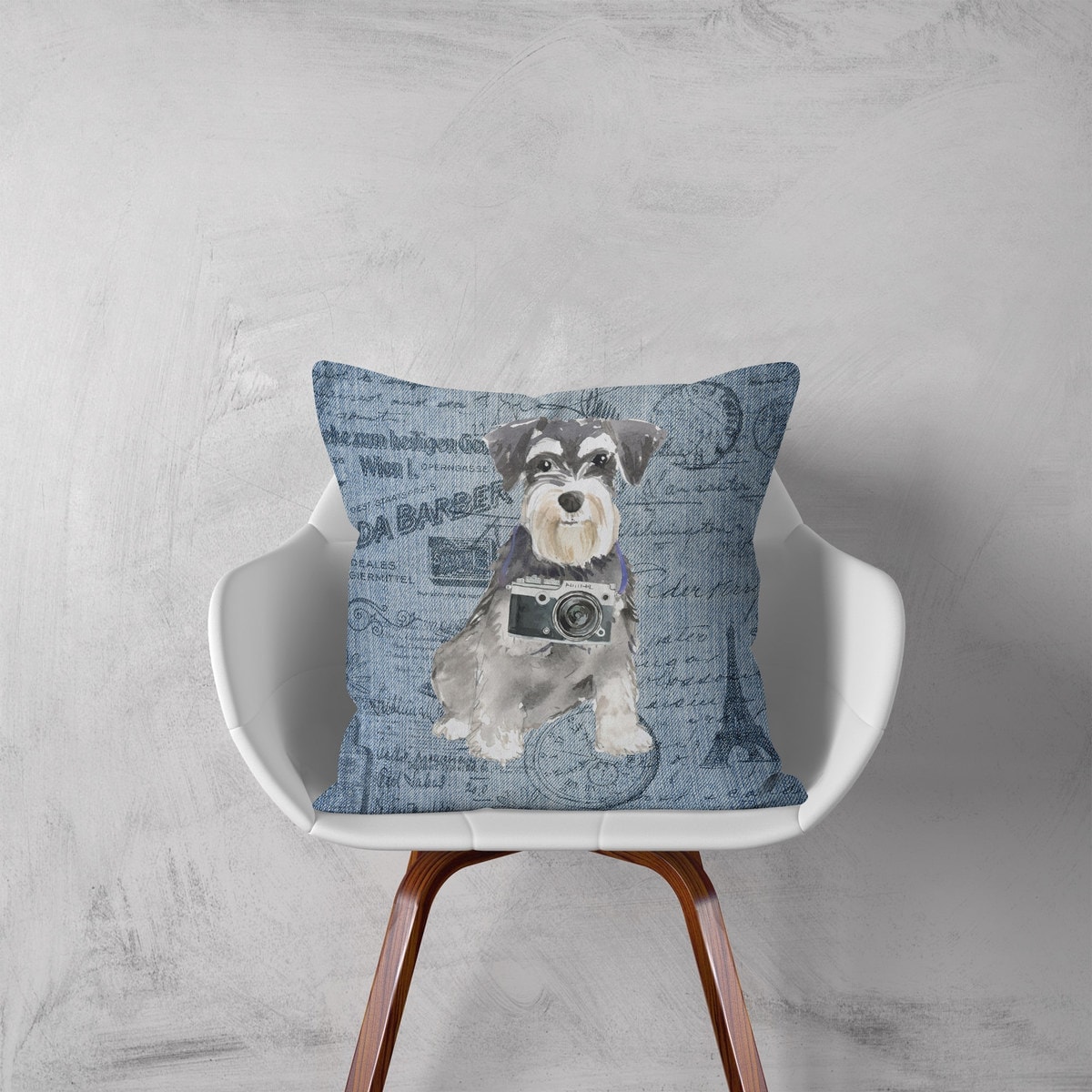Miniature Schnauzer dog Inspired Denim Style Throw Pillow Cushion - Travel collection 4 Miniature Schnauzer dog Inspired Denim Style Throw Pillow Cushion - Travel collection - Image 2