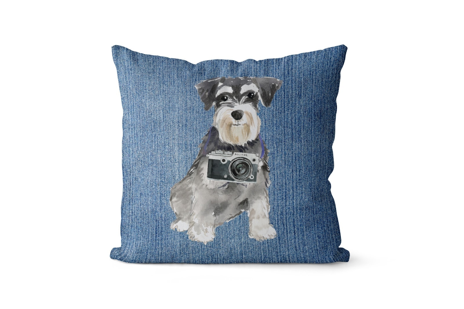 Miniature Schnauzer dog Inspired Denim Style Throw Pillow Cushion - Travel collection 8 Miniature Schnauzer dog Inspired Denim Style Throw Pillow Cushion - Travel collection - Image 6