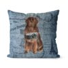 Newfoundland dog Inspired Denim Style Throw Pillow Cushion - Travel collection 2 Adventure is out there cushion Newfoundland Faded Ephemera Denim front view