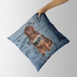 Newfoundland dog Inspired Denim Style Throw Pillow Cushion - Travel collection 12 Adventure is out there cushion Newfoundland Faded Ephemera Denim holding in hand