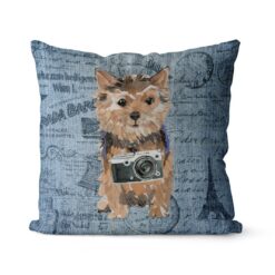 Norfolk Terrier dog Inspired Denim Style Throw Pillow Cushion - Travel collection