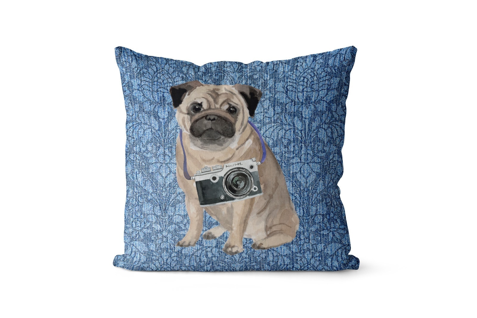 Pug dog Inspired Denim Style Throw Pillow Cushion - Travel collection 10 Pug dog Inspired Denim Style Throw Pillow Cushion - Travel collection - Image 9