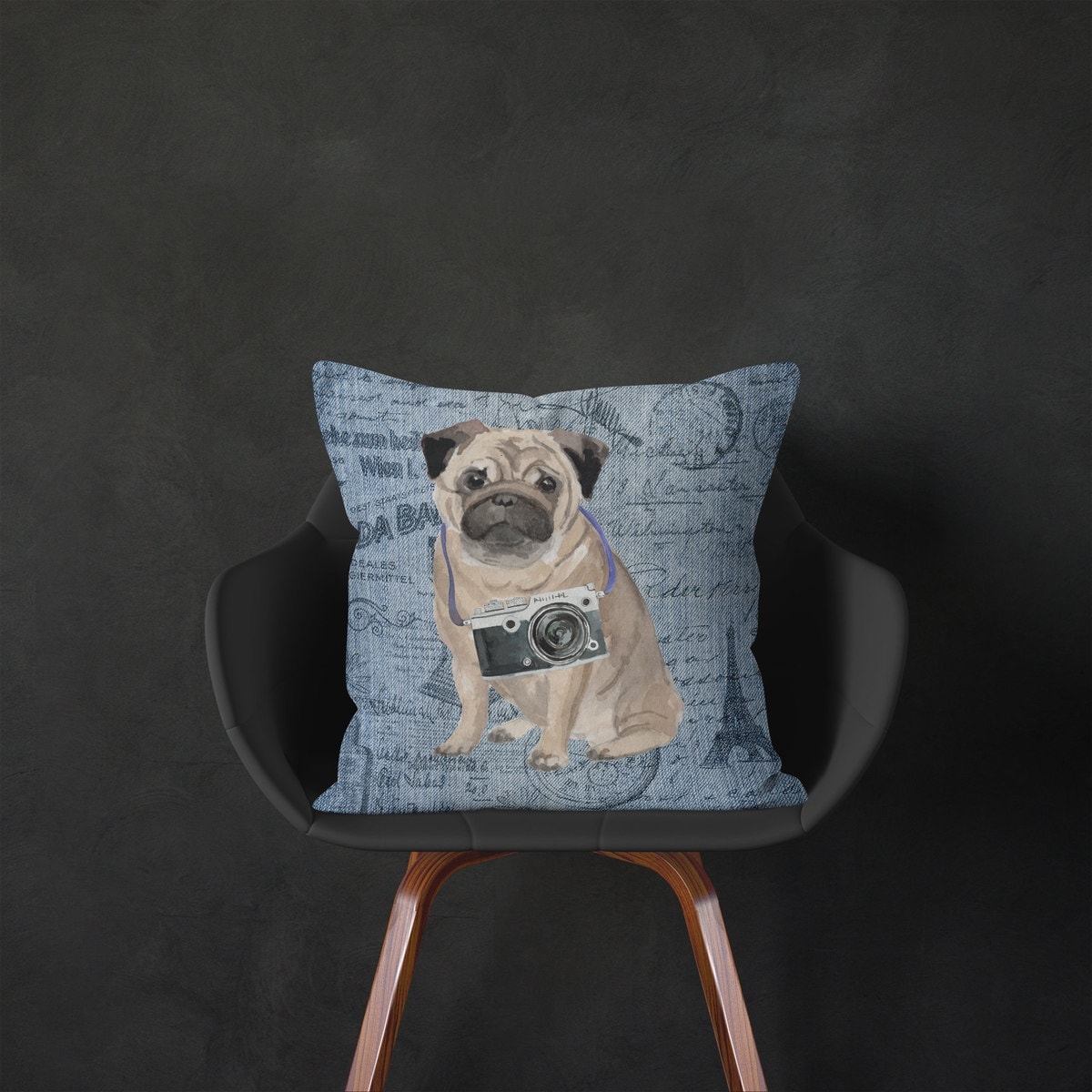 Pug dog Inspired Denim Style Throw Pillow Cushion - Travel collection 5 Pug dog Inspired Denim Style Throw Pillow Cushion - Travel collection - Image 4