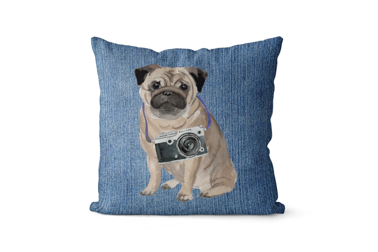 Pug dog Inspired Denim Style Throw Pillow Cushion - Travel collection 6 Pug dog Inspired Denim Style Throw Pillow Cushion - Travel collection - Image 5