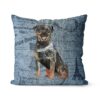 Rottweiler dog Inspired Denim Style Throw Pillow Cushion - Travel collection 2 Adventure is out there cushion Rottweiler Faded Ephemera Denim front view