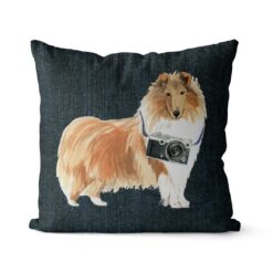 Adventure is out there cushion Rough Collie Dark Denim front view
