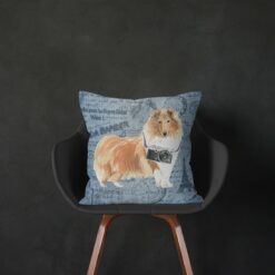 Adventure is out there cushion Rough Collie Faded Ephemera Denim black chair