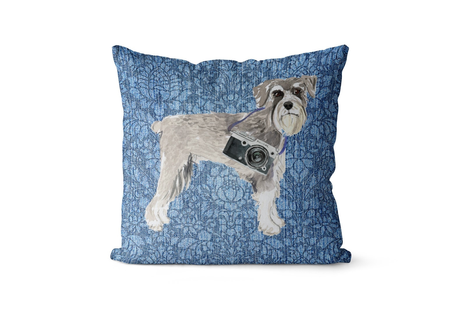 Schnauzer dog Inspired Denim Style Throw Pillow Cushion - Travel collection 10 Schnauzer dog Inspired Denim Style Throw Pillow Cushion - Travel collection - Image 9