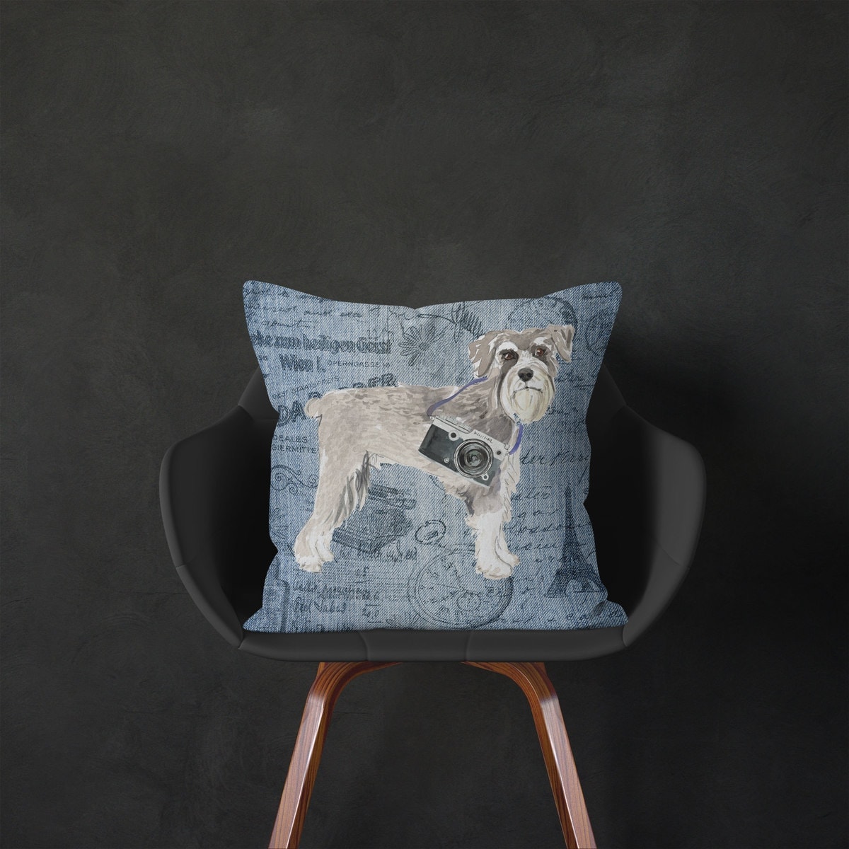 Schnauzer dog Inspired Denim Style Throw Pillow Cushion - Travel collection 5 Schnauzer dog Inspired Denim Style Throw Pillow Cushion - Travel collection - Image 4