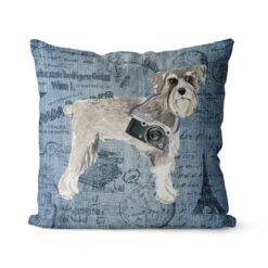 Schnauzer dog Inspired Denim Style Throw Pillow Cushion - Travel collection