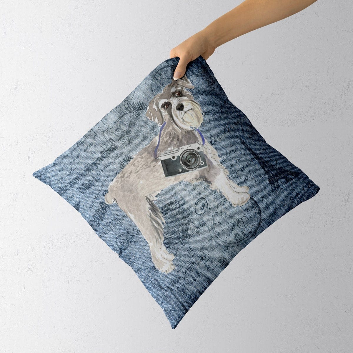 Schnauzer dog Inspired Denim Style Throw Pillow Cushion - Travel collection 4 Schnauzer dog Inspired Denim Style Throw Pillow Cushion - Travel collection - Image 3