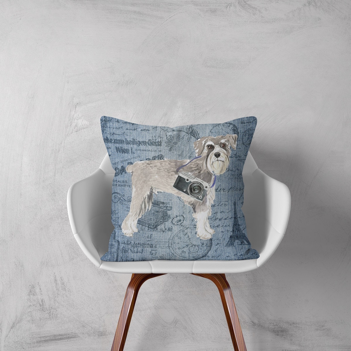 Schnauzer dog Inspired Denim Style Throw Pillow Cushion - Travel collection 3 Schnauzer dog Inspired Denim Style Throw Pillow Cushion - Travel collection - Image 2