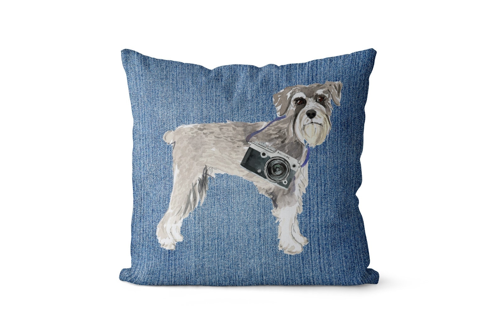 Schnauzer dog Inspired Denim Style Throw Pillow Cushion - Travel collection 6 Schnauzer dog Inspired Denim Style Throw Pillow Cushion - Travel collection - Image 5