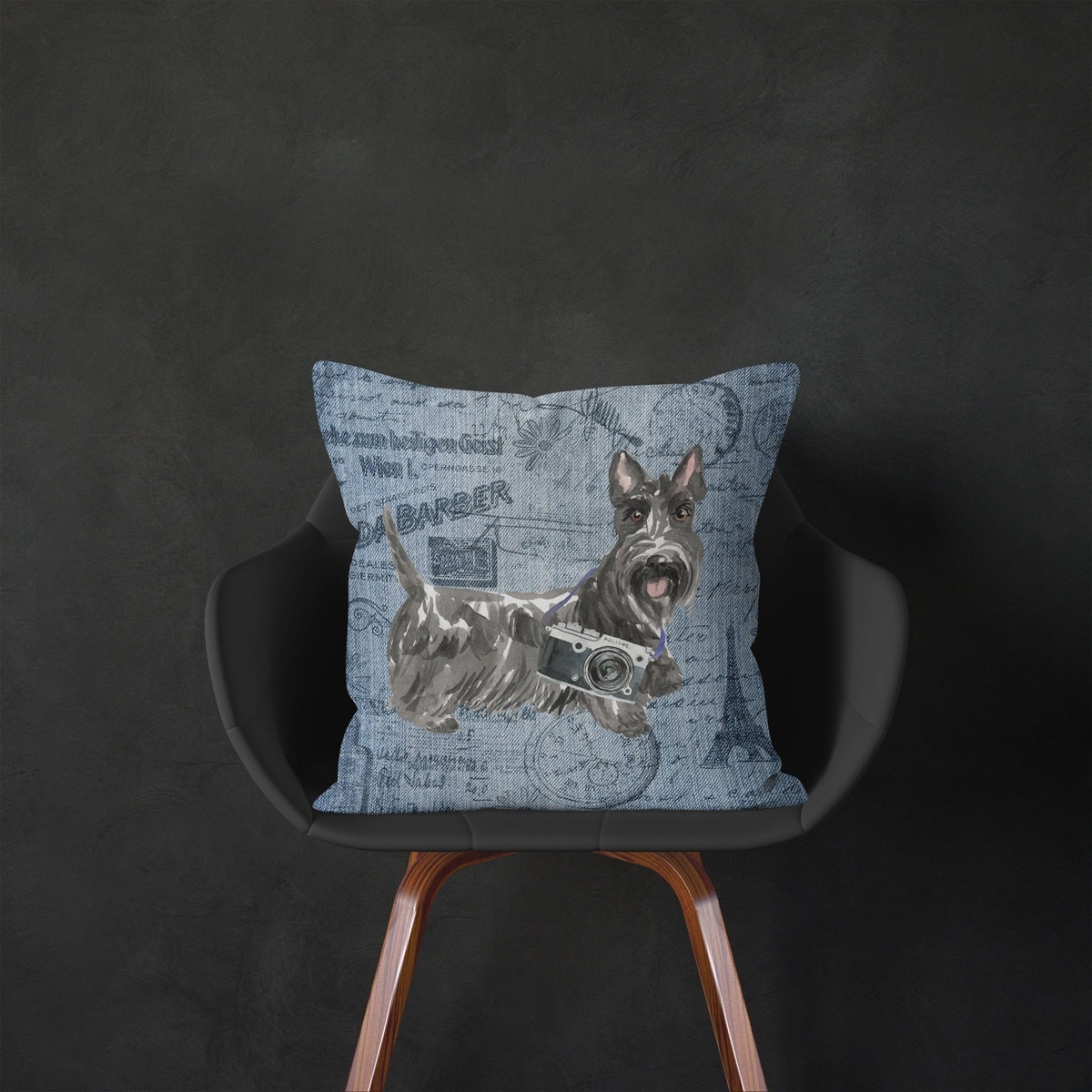Scottish Terrier dog Inspired Denim Style Throw Pillow Cushion - Travel collection 5 Scottish Terrier dog Inspired Denim Style Throw Pillow Cushion - Travel collection - Image 4