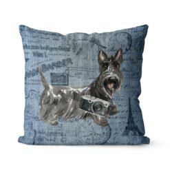 Scottish Terrier dog Inspired Denim Style Throw Pillow Cushion - Travel collection