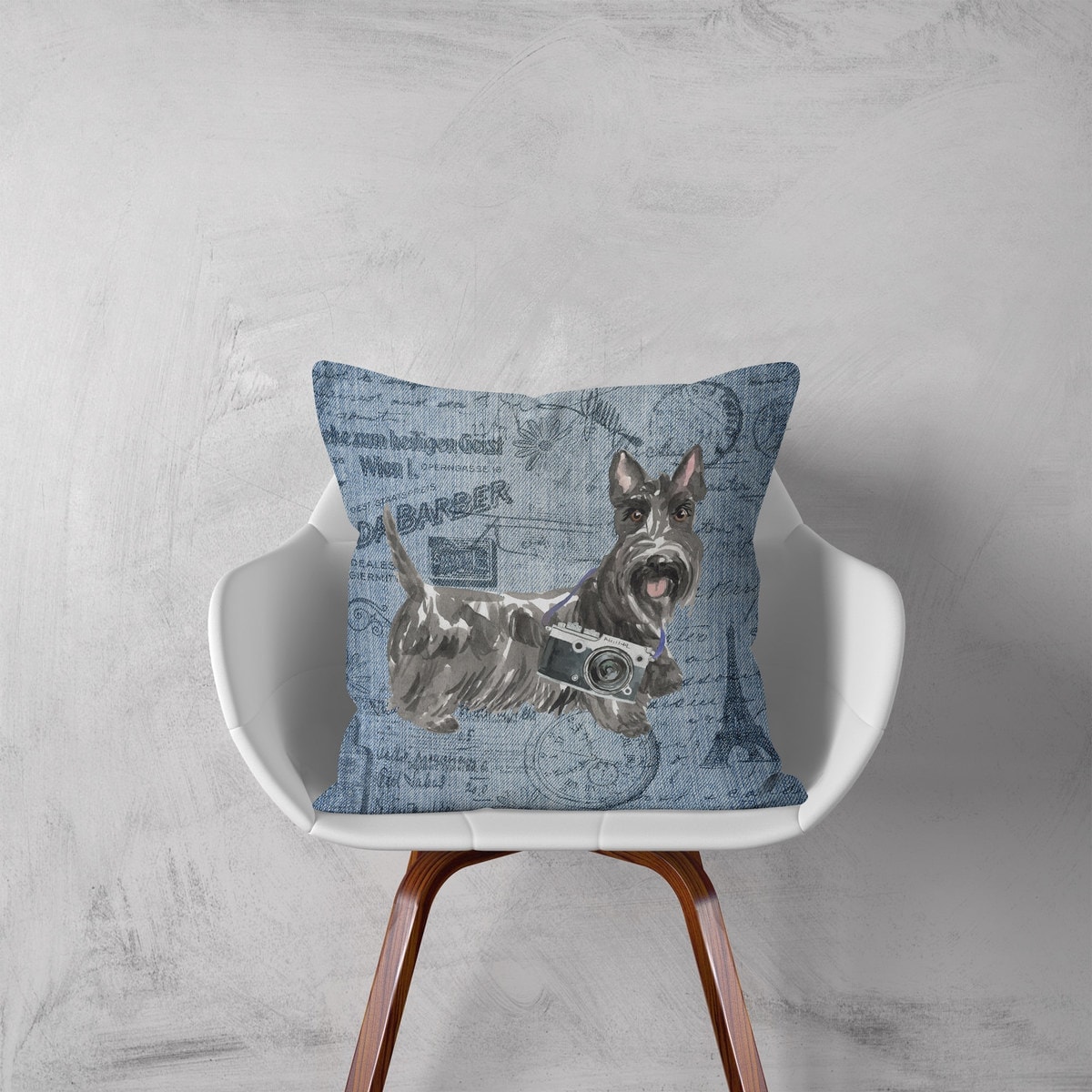 Scottish Terrier dog Inspired Denim Style Throw Pillow Cushion - Travel collection 3 Scottish Terrier dog Inspired Denim Style Throw Pillow Cushion - Travel collection - Image 2