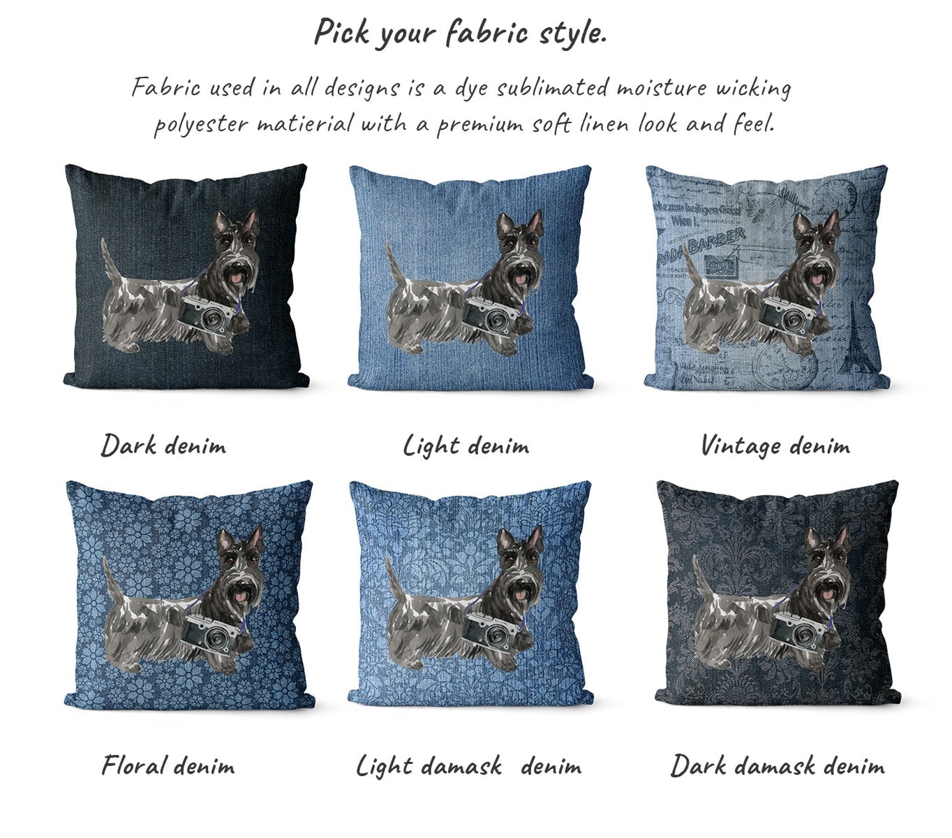Scottish Terrier dog Inspired Denim Style Throw Pillow Cushion - Travel collection 6 Scottish Terrier dog Inspired Denim Style Throw Pillow Cushion - Travel collection - Image 5