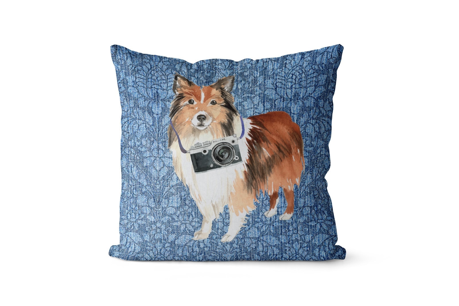 Shetland Sheepdog dog Inspired Denim Style Throw Pillow Cushion - Travel collection 11 Shetland Sheepdog dog Inspired Denim Style Throw Pillow Cushion - Travel collection - Image 10