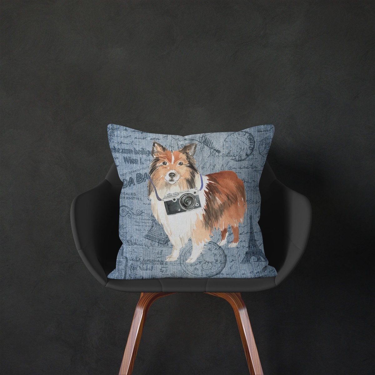 Shetland Sheepdog dog Inspired Denim Style Throw Pillow Cushion - Travel collection 5 Shetland Sheepdog dog Inspired Denim Style Throw Pillow Cushion - Travel collection - Image 4